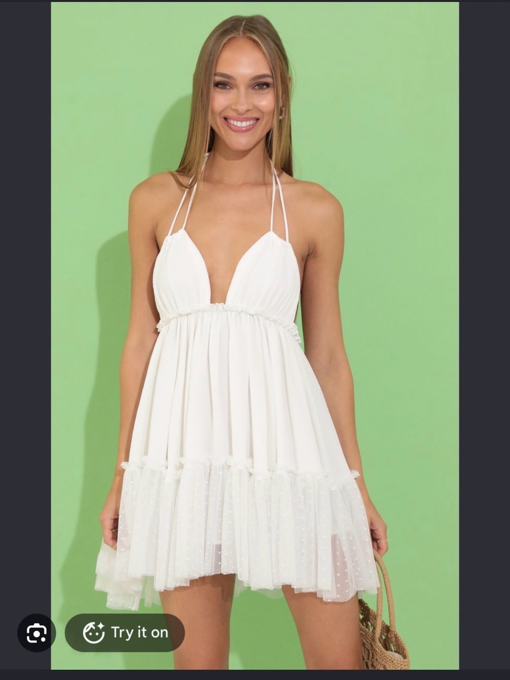 Lucy in the Sky White Deep V Halter Babydoll Chemise